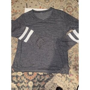 Women's XL Gray V-Neck Long Sleeve Sweatshirt Top Varsity Stripe Unbranded